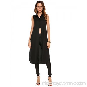 Zeagoo Women's Chiffon Sleeveless Cardigans Casual Cover Up Open Split Long Blouse Shirt Top Black B07281L51V